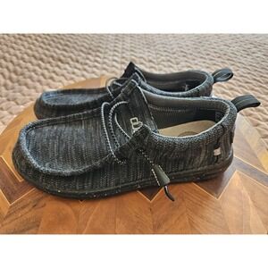 NWOT Hey Dude Wally Women's Woven Black Stripe Slip On Shoes, Size 8